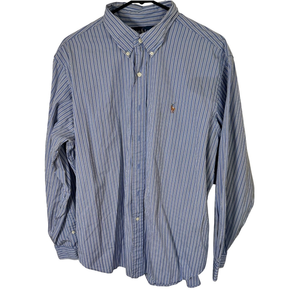 Ralph Lauren Button Down Mens XL Blue Striped Classic Fit Long Sleeve Pony Logo